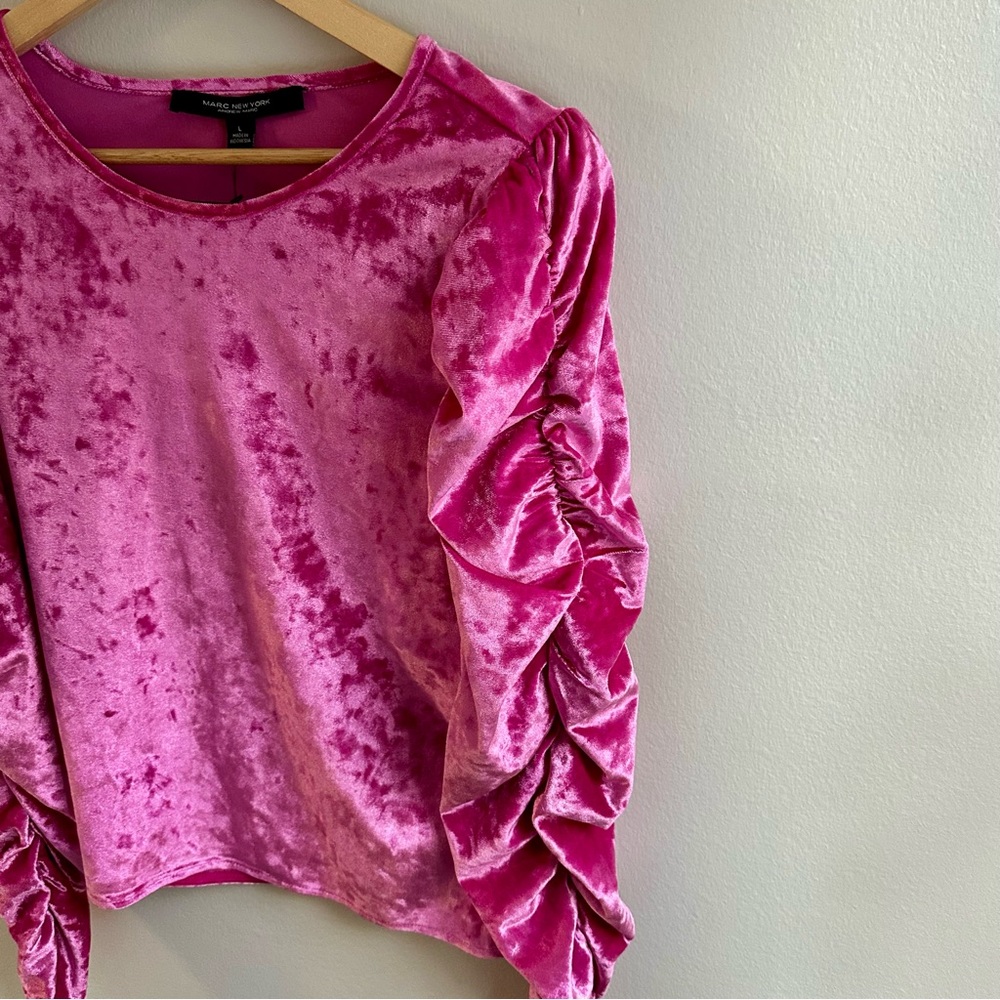 Marc New York Fuchsia Velvet Ruffle Blouse - Picture 2 of 4